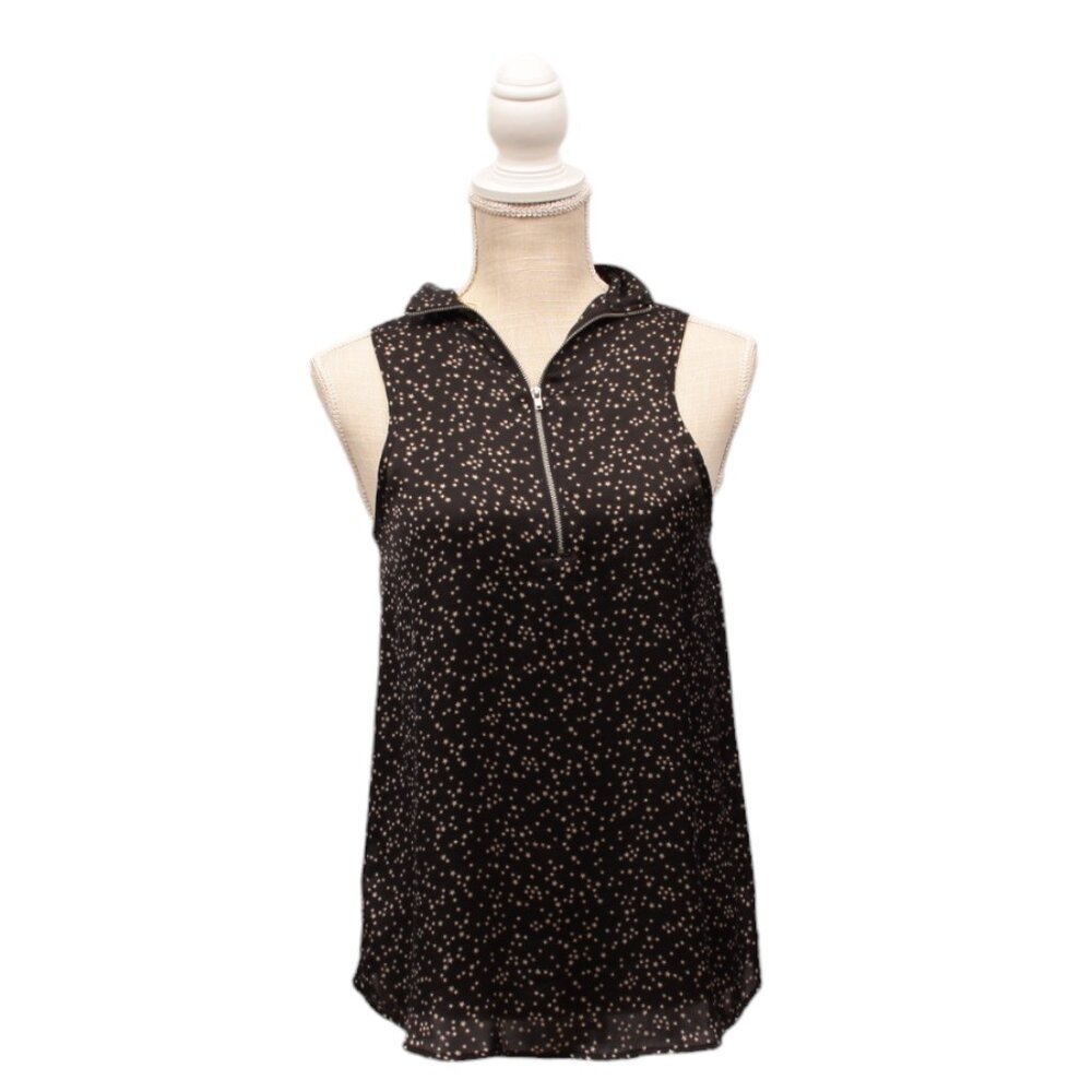 Starry Sleeveless Zip Up Blouse with Side Neck Scarf Size 6